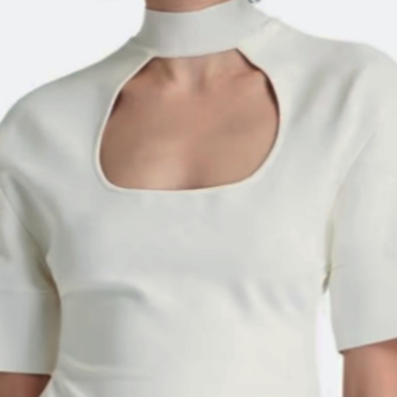 Herve Leger Icon Cutout  Sheath Mini Dress White Mock Neck - Picture 4 of 10